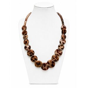 Vintage Chico's Shell Disc Statement Necklace Brown Marbled Mother of Pearl Y2K